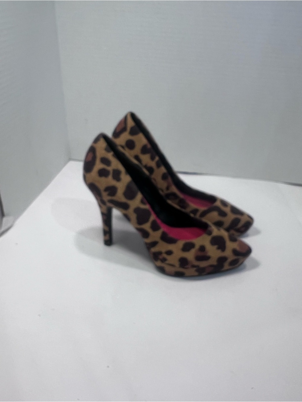 Divided Leopard Print Peep-Toe Heels - Tan/Brown